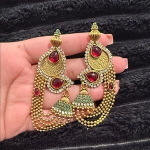 Elegant Gold and Red Dangle Earrings